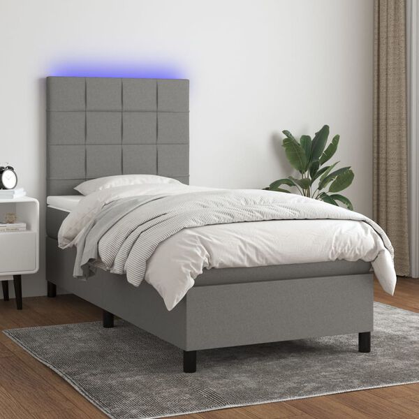 vidaXL &Kappa;&rho;&epsilon;&beta;ά&tau;&iota; Boxspring &mu;&epsilon; &Sigma;&tau;&rho;ώ&mu;&alpha; & LED &Sigma;&kappa;.&Gamma;&kappa;&rho;&iota; 90x200 &epsilon;&kappa;. &Upsilon;&phi;&alpha;&sigma;&mu;ά&tau;&iota;&nu;&omicron;