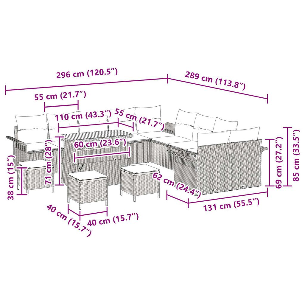 vidaXL Σετ Καναπέ Κήπου 14 pcs Μπεζ συνθετικό ρατάν