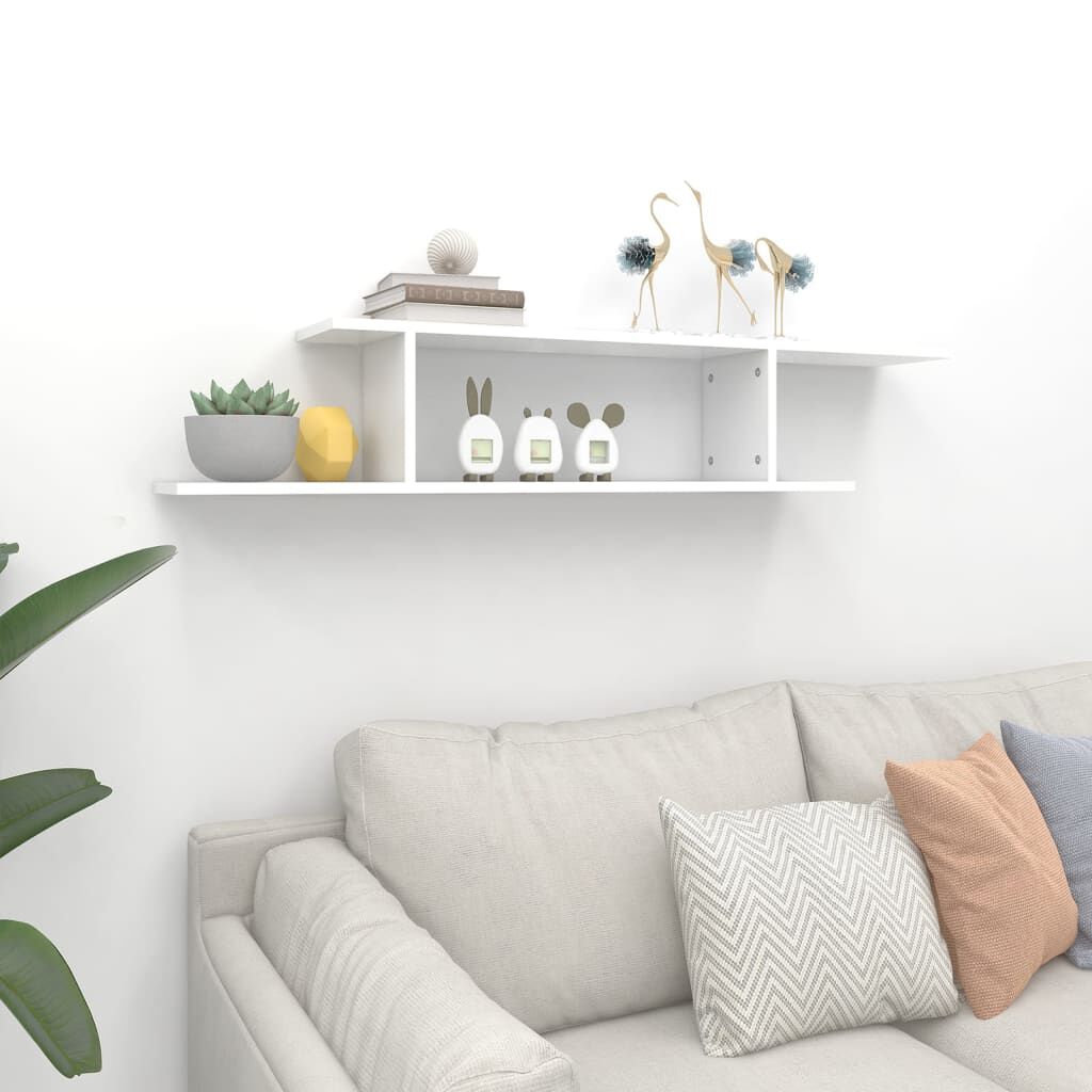 vidaXL Ράφι Τηλεόρασης Επιτοίχιο Λευκό 125x18x23 εκ. από Επεξ. Ξύλο