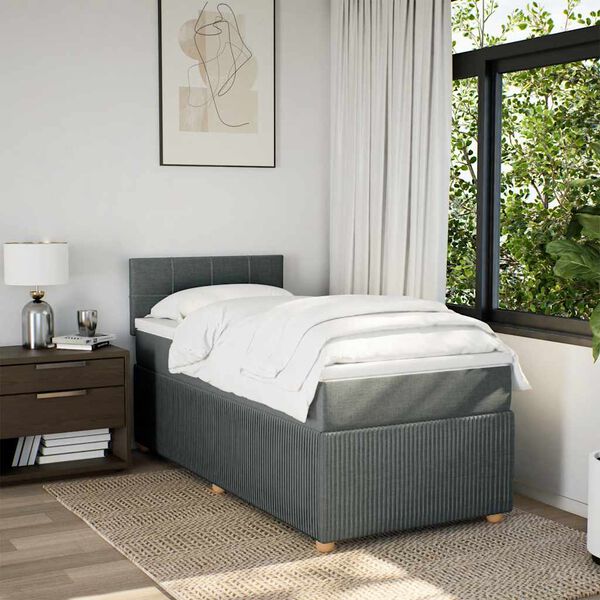 vidaXL Κρεβάτι Boxspring με Στρώμα Σκούρο Γκρι 100x200 εκ. Υφασμάτινο
