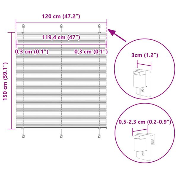 vidaXL Πλισέ περσίδα Ανθρακί 120x150 cm Πλάτος υφάσματος 119,4 cm