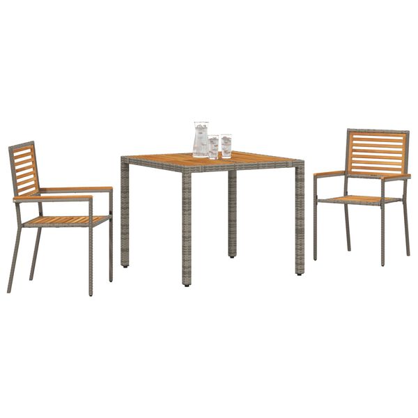 vidaXL Set Δείπνου Κήπου 3 Τεμαχίων με Γκρι Πολυ Ράτταν και Ακακία