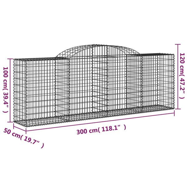 vidaXL Συρματοκιβώτια Τοξωτά 11 τεμ. 300x50x100/120 εκ. Γαλβαν. Ατσάλι