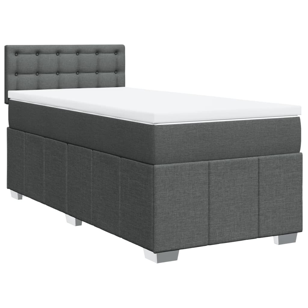 vidaXL Κρεβάτι Boxspring με Στρώμα Σκούρο Γκρι 90x190 εκ. Υφασμάτινο