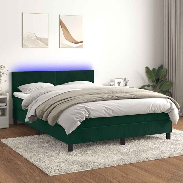 vidaXL &Kappa;&rho;&epsilon;&beta;ά&tau;&iota; Boxspring &mu;&epsilon; &Sigma;&tau;&rho;ώ&mu;&alpha; & LED &Sigma;&kappa;. &Pi;&rho;ά&sigma;&iota;&nu;&omicron; 140x190&epsilon;&kappa; &Beta;&epsilon;&lambda;&omicron;ύ&delta;&omicron;