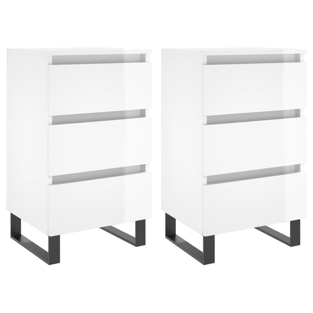 vidaXL Κομοδίνα 2 τεμ. Γυαλ. Λευκό 40x35x69 εκ. Επεξεργασμένο Ξύλο