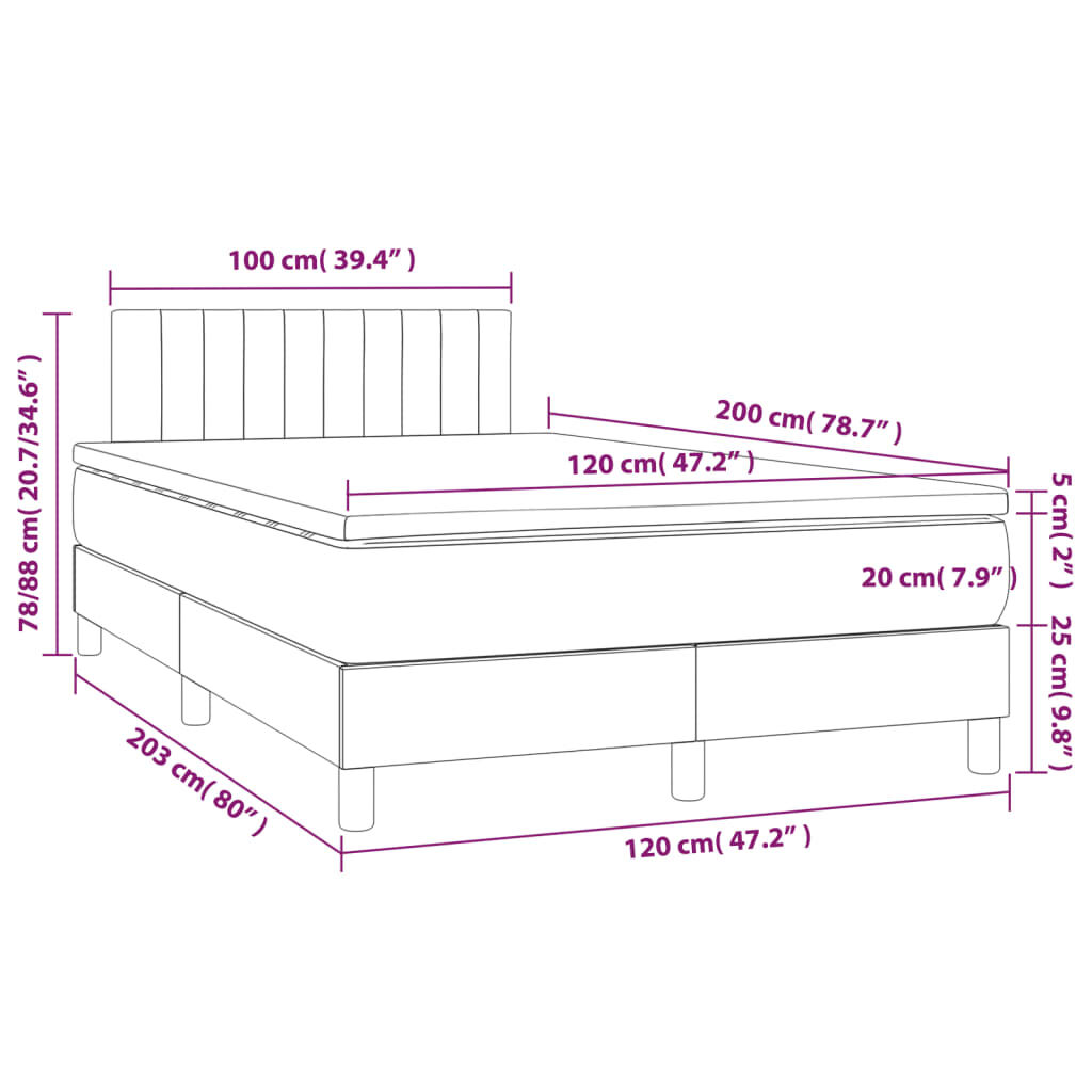 vidaXL Κρεβάτι Boxspring με Στρώμα & LED Μαύρο 120x200 εκ. Βελούδινο