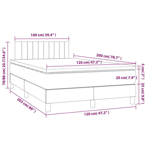 vidaXL Κρεβάτι Boxspring με Στρώμα & LED Μαύρο 120x200 εκ. Βελούδινο