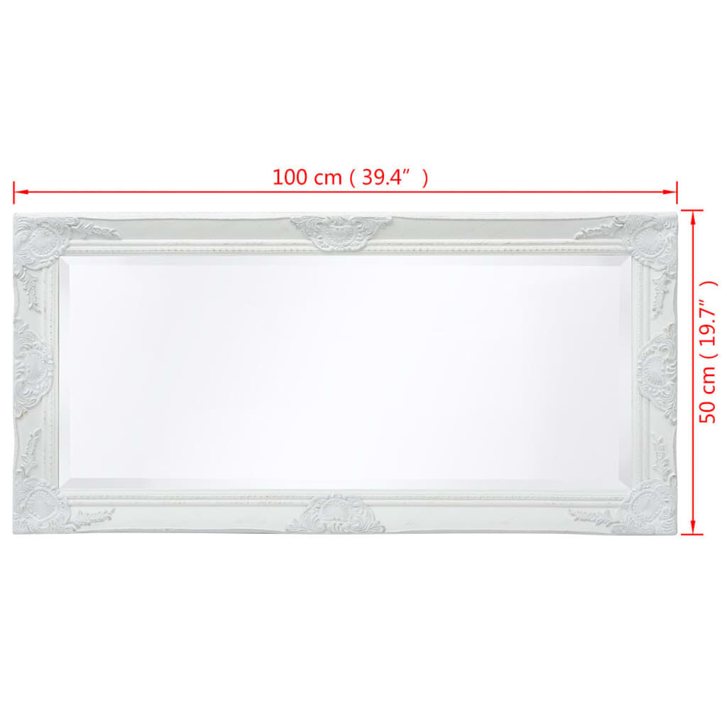 vidaXL Καθρέφτης Τοίχου με Μπαρόκ Στιλ Λευκός 100 x 50 εκ.