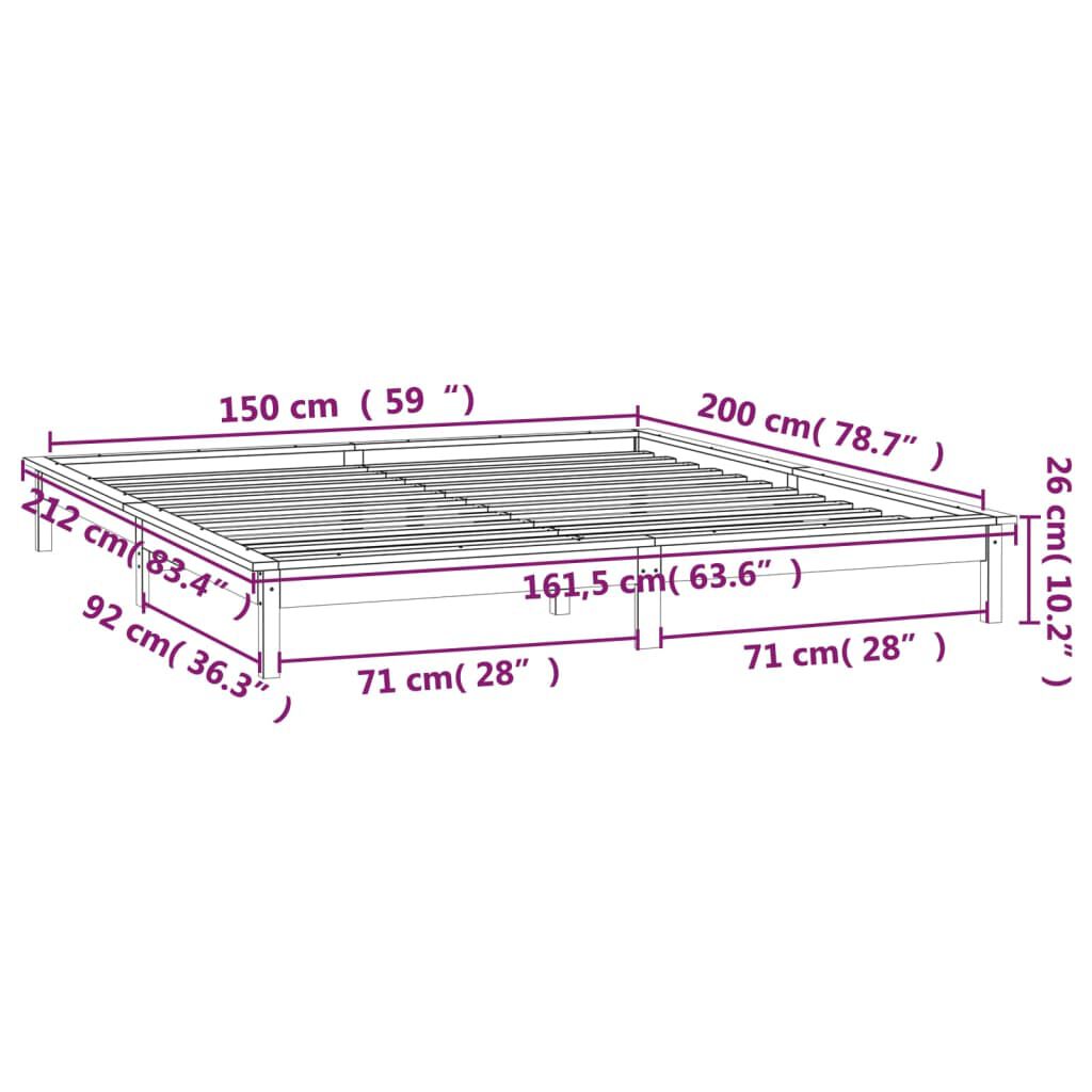 vidaXL Πλαίσιο Κρεβατιού με LED 150 x 200 εκ. King Size Μασίφ Ξύλο