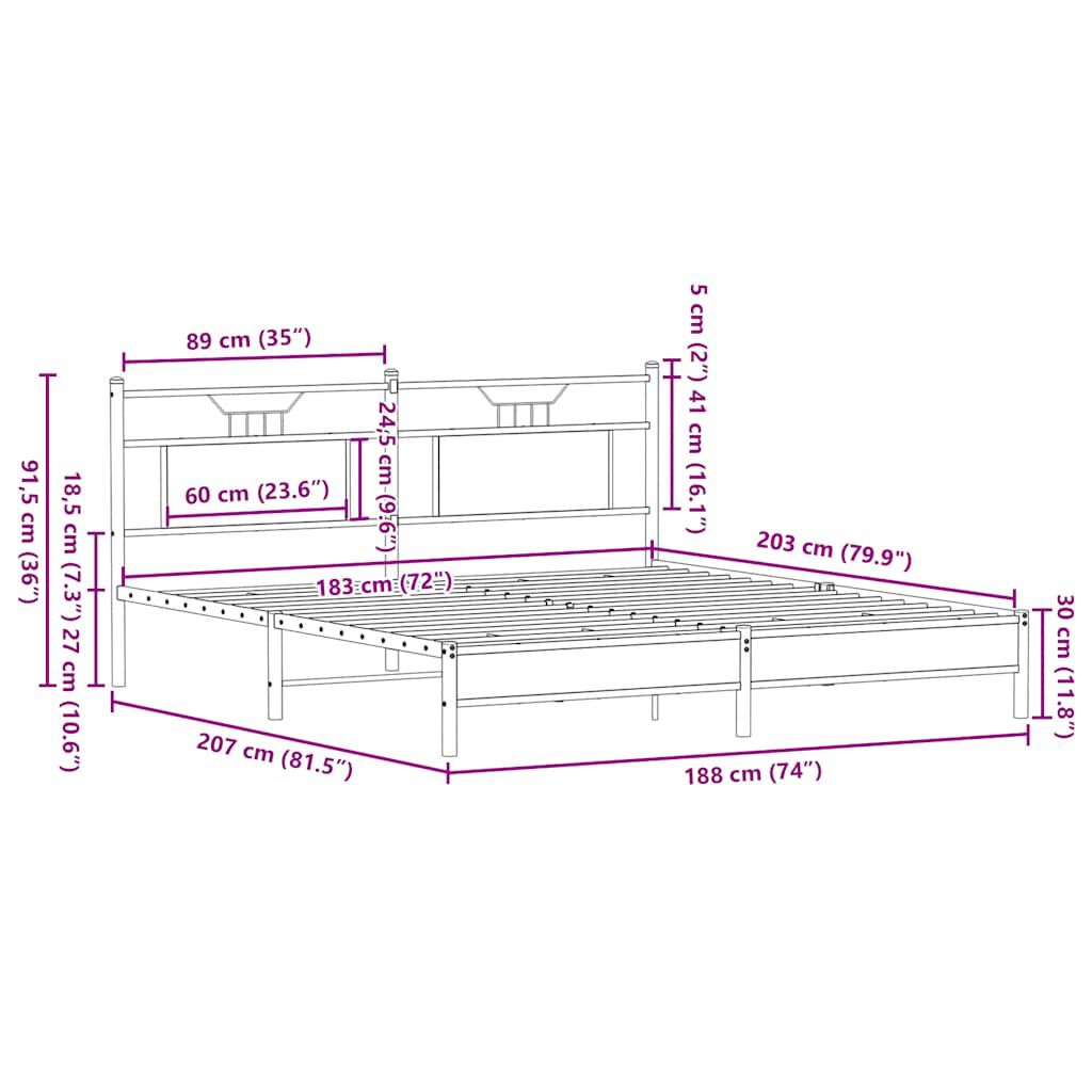 vidaXL Πλαίσιο Κρεβατιού Χωρ. Στρώμα Sonoma Δρυς 183x203 εκ. Επ. Ξύλο