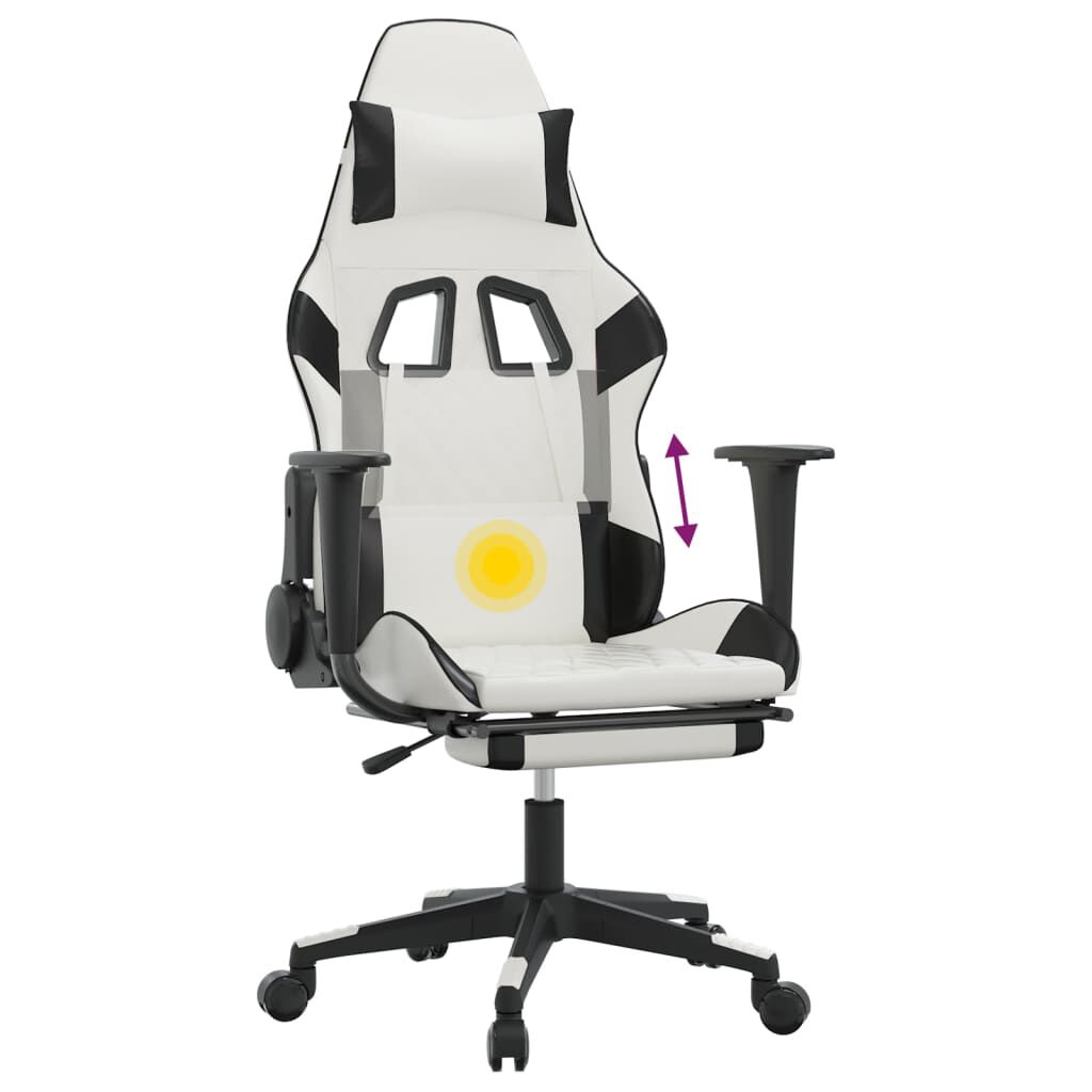 vidaXL Καρέκλα Gaming Μασάζ Υποπόδιο Λευκό & Μαύρο από Συνθετικό Δέρμα