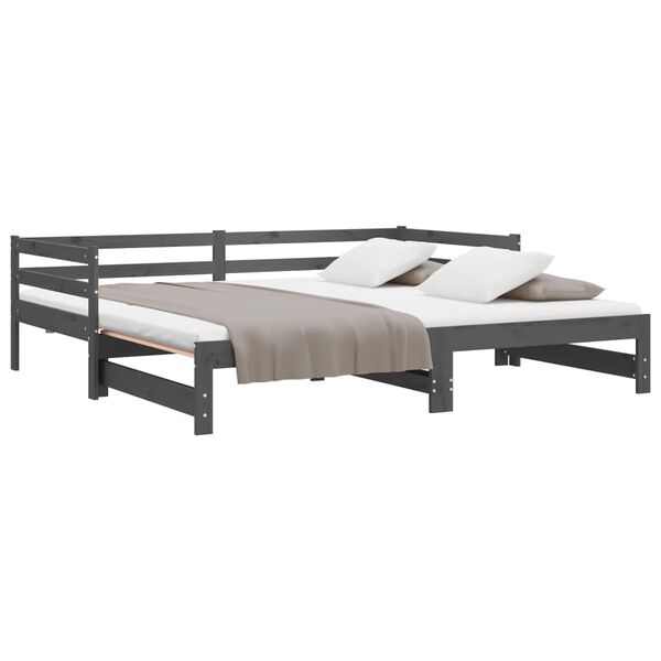 vidaXL Καναπές Κρεβάτι Γκρι 2 x (90 x 200) εκ. από Μασίφ Ξύλο Πεύκου