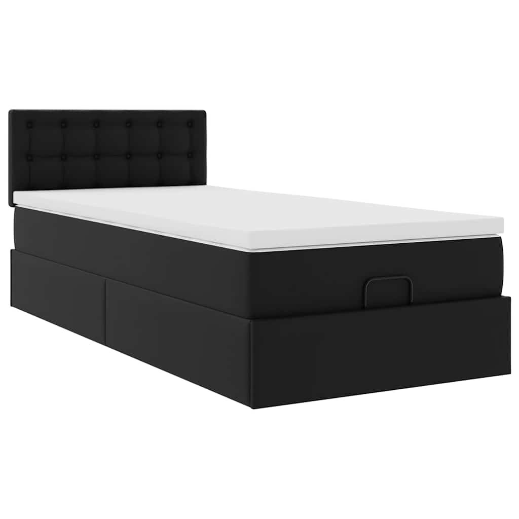 vidaXL Οθωμανικό κρεβάτι με στρώμα Μαύρο 90x200cm Faux Leather