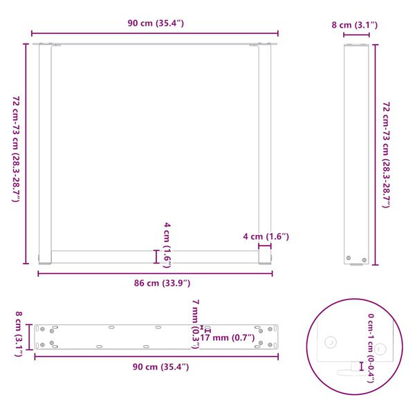 vidaXL Πόδια Τραπεζαρίας σε Σχήμα U 3 τεμ. Λευκά 90x(72-73) εκ. Ατσάλι