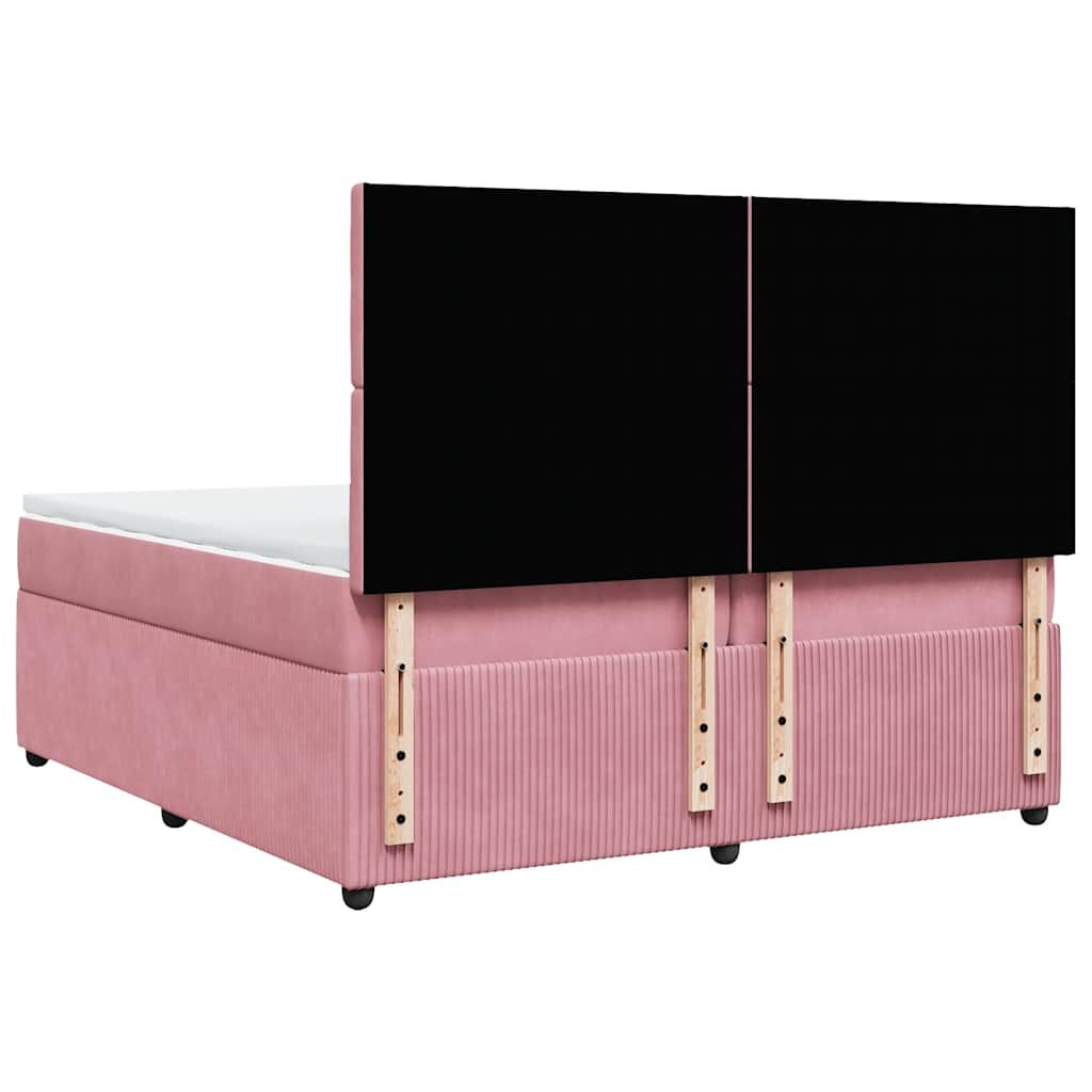 vidaXL Κρεβάτι Boxspring με Στρώμα Ροζ 200x200 εκ. Βελούδινο