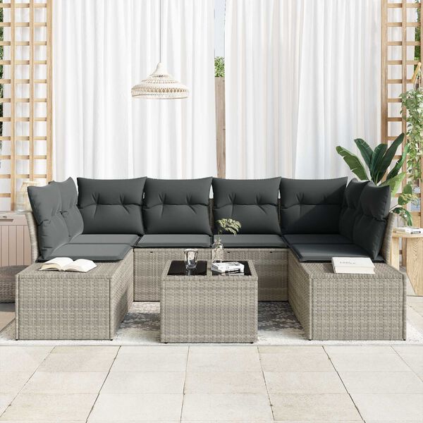 vidaXL Σετ Καναπέ Κήπου 7 pcs Ανοιχτό γκρι Πολυ ράταν