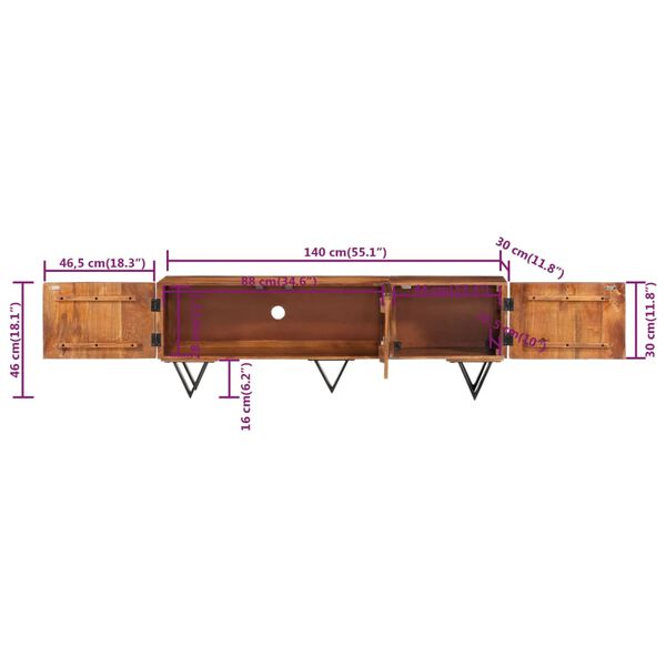 vidaXL Έπιπλο Τηλεόρασης 140 x 30 x 46 εκ. από Μασίφ Ξύλο Μάνγκο
