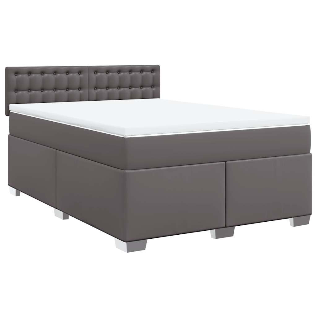 vidaXL Κρεβάτι Boxspring με Στρώμα Γκρι 140x190εκ. από Συνθετικό Δέρμα