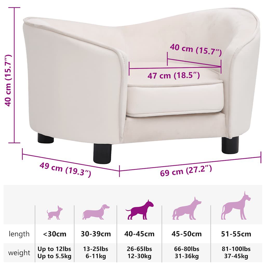 vidaXL Καναπές-Κρεβάτι Σκύλου Κρεμ 69x49x40 εκ. Βελουτέ/Συνθετ. Δέρμα