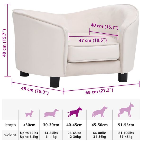 vidaXL Καναπές-Κρεβάτι Σκύλου Κρεμ 69x49x40 εκ. Βελουτέ/Συνθετ. Δέρμα