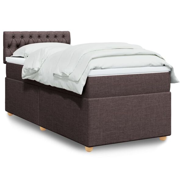 vidaXL Κρεβάτι Boxspring με Στρώμα Σκούρο Καφέ 90x200 εκ. Υφασμάτινο