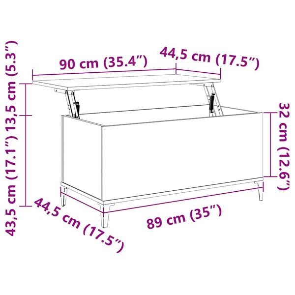 vidaXL Τραπεζάκι Σαλονιού Καφέ Δρυς 90x44,5x45 εκ. Επεξεργασμένο Ξύλο