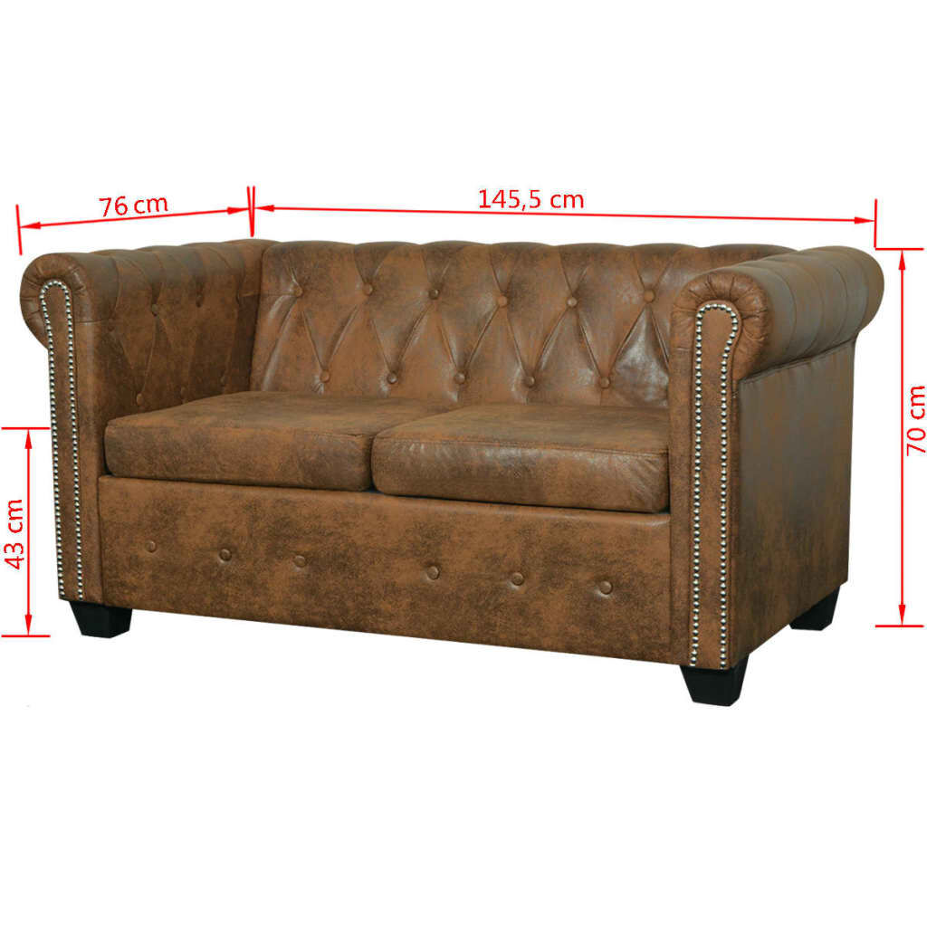 vidaXL Καναπές Διθέσιος Chesterfield Καφέ από Συνθετικό Δέρμα