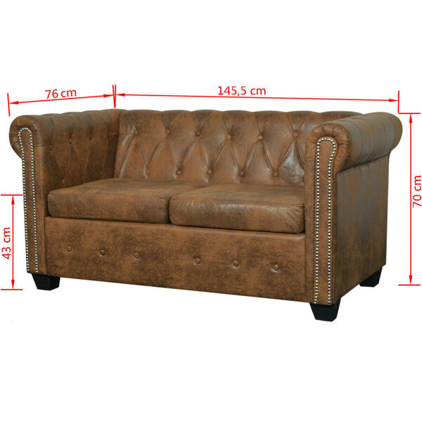 vidaXL Καναπές Διθέσιος Chesterfield Καφέ από Συνθετικό Δέρμα