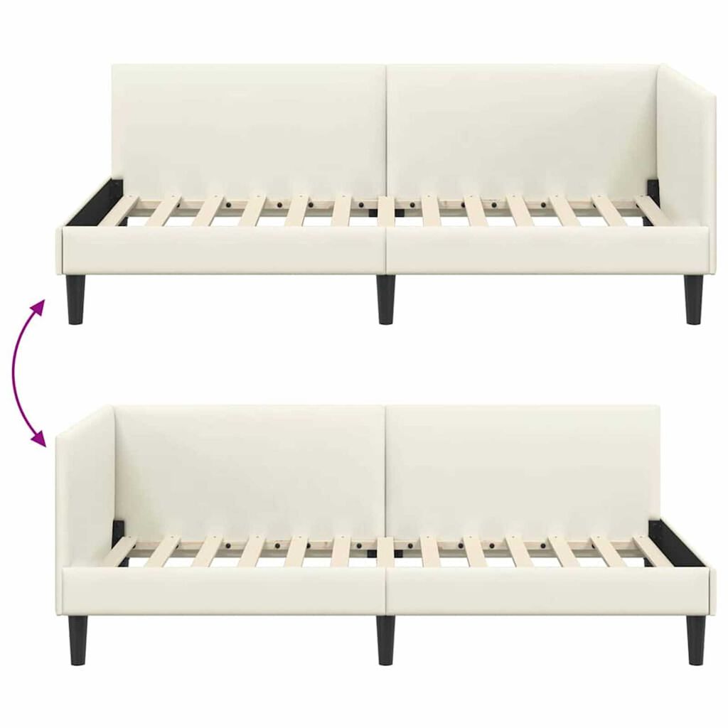 vidaXL Κρεβάτι Γωνίας Κρεμ 90 x 200 cm Βελούδο και Εργοστασιακό ξύλο