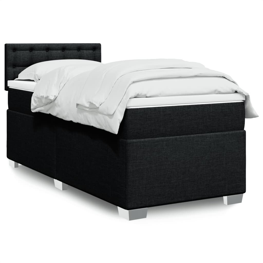vidaXL Κρεβάτι Boxspring με Στρώμα Μαύρο 90x190 εκ.Υφασμάτινο