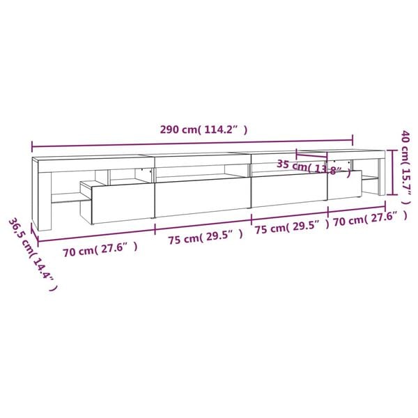 vidaXL Έπιπλο Τηλεόρασης με LED Sonoma Δρυς 290x36,5x40 εκ.
