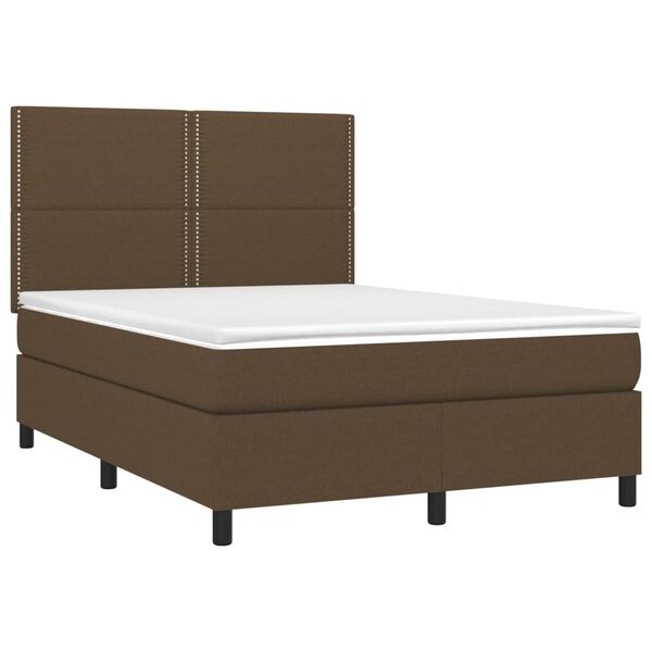 vidaXL Κρεβάτι Boxspring με Στρώμα & LED Σκ.Καφέ 140x190εκ. Υφασμάτινο