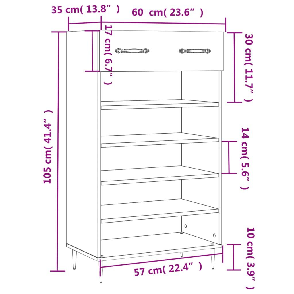 vidaXL Παπουτσοθήκη Sonoma Δρυς 60x35x105 εκ. από Επεξεργασμένο Ξύλο