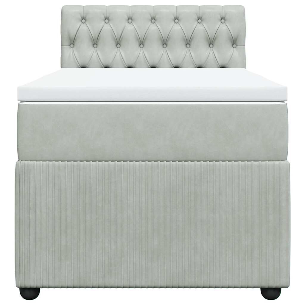 vidaXL Κρεβάτι Boxspring με Στρώμα Ανοιχτό Γκρι 90x190 εκ. Βελούδινο