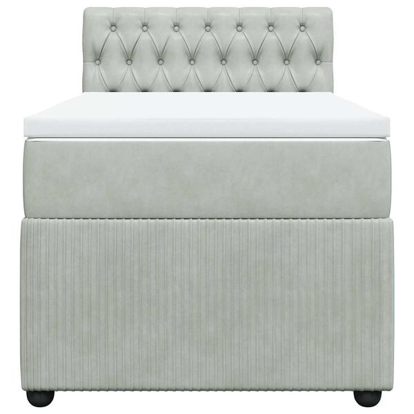 vidaXL Κρεβάτι Boxspring με Στρώμα Ανοιχτό Γκρι 90x190 εκ. Βελούδινο