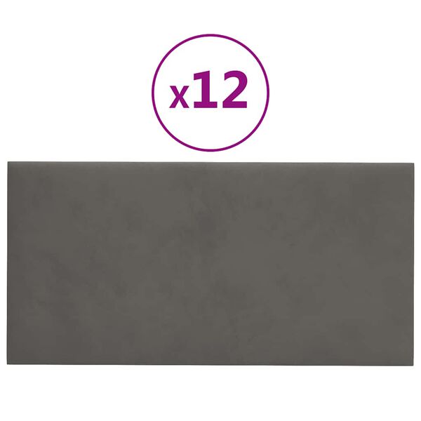vidaXL Πάνελ Τοίχου 12 τεμ. Σκούρο γκρι 30x15 εκ. 0,54 μ² Βελούδινα
