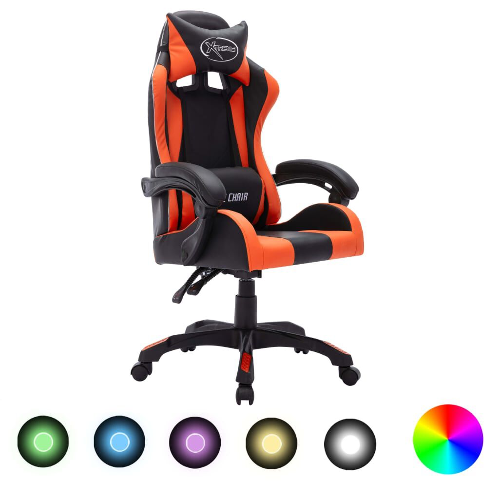 vidaXL Καρέκλα Racing με Φωτισμό RGB LED Πορτοκαλί/Μαύρο Δερματίνη