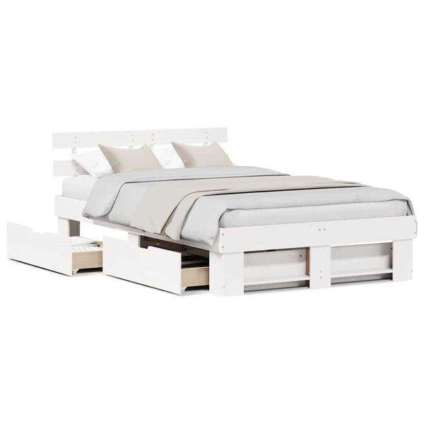 vidaXL Σκελετός Κρεβατιού Λευκό 140 x 190 cm Μασίφ ξύλο πεύκου