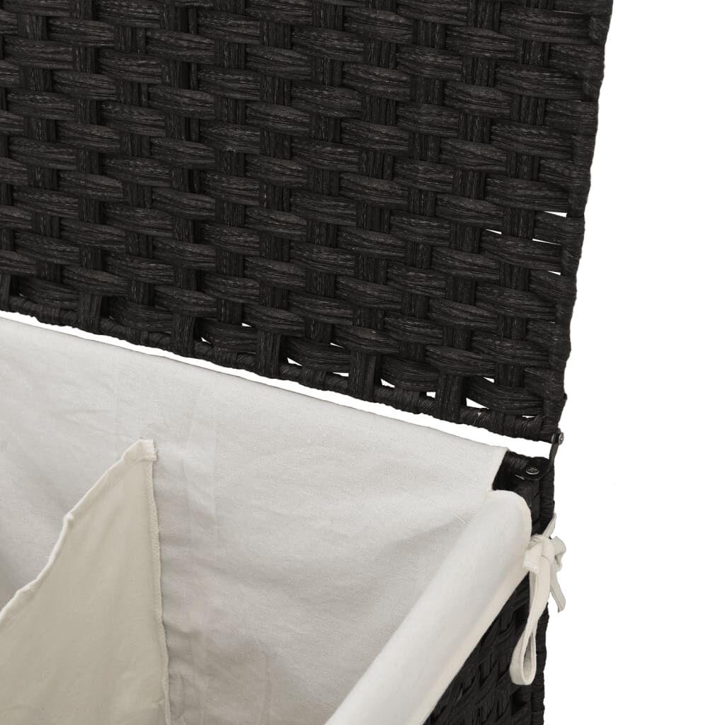 vidaXL Καλάθι Πλυντηρίου 2 Τμήματα Μαύρο 53x35x57εκ. Συνθετικό Ρατάν