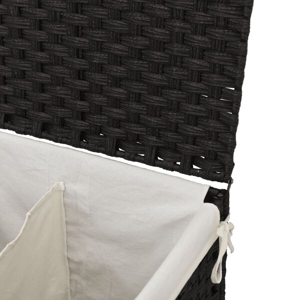vidaXL Καλάθι Πλυντηρίου 2 Τμήματα Μαύρο 53x35x57εκ. Συνθετικό Ρατάν