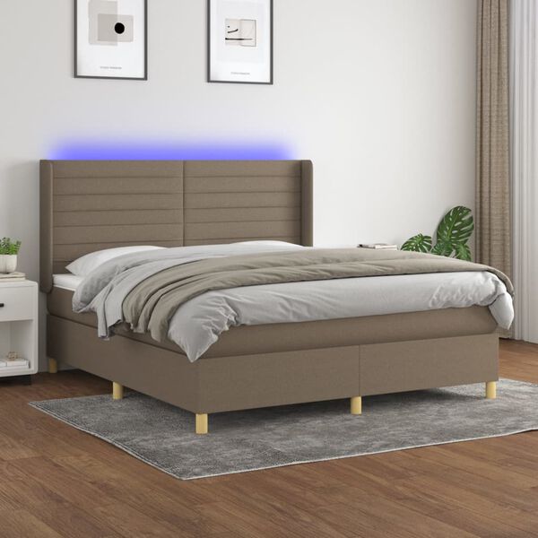 vidaXL &Kappa;&rho;&epsilon;&beta;ά&tau;&iota; Boxspring &mu;&epsilon; &Sigma;&tau;&rho;ώ&mu;&alpha; & LED Taupe 180x200 &epsilon;&kappa;. &Upsilon;&phi;&alpha;&sigma;&mu;ά&tau;&iota;&nu;&omicron;