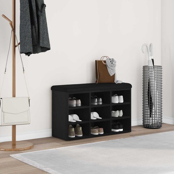 vidaXL Πάγκος για παπούτσια Μαύρο 80 x 30 x 48 εκ. Επεξεργασμένο ξύλο