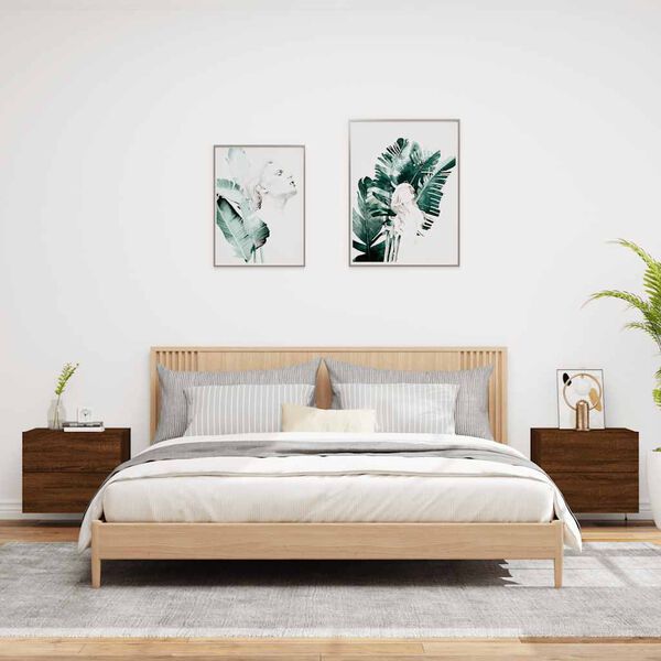 vidaXL Κομοδίνα Επιτοίχια με Φώτα LED 2 τεμ. Καφέ Δρυς