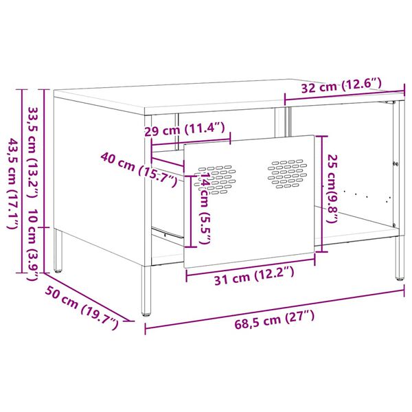 vidaXL Τραπεζάκι Σαλονιού Ροζ 68,5x50x43,5εκ. από Χάλυβα Ψυχρής Έλασης