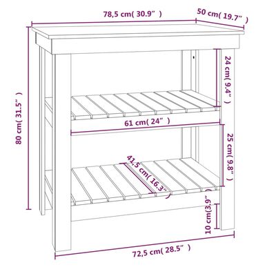 vidaXL Πάγκος Εργασίας Λευκός 78,5x50x80 εκ. από Μασίφ Ξύλο Πεύκου