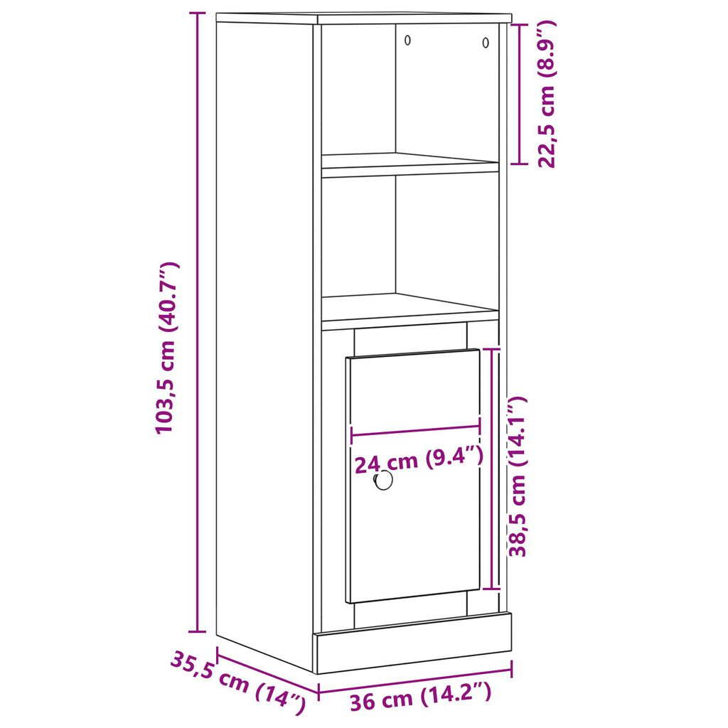 vidaXL Υψηλός Ντουλάπι Μαύρο Δρύς 36x35.5x103.5 εκ Επεξεργασμένο Ξύλο
