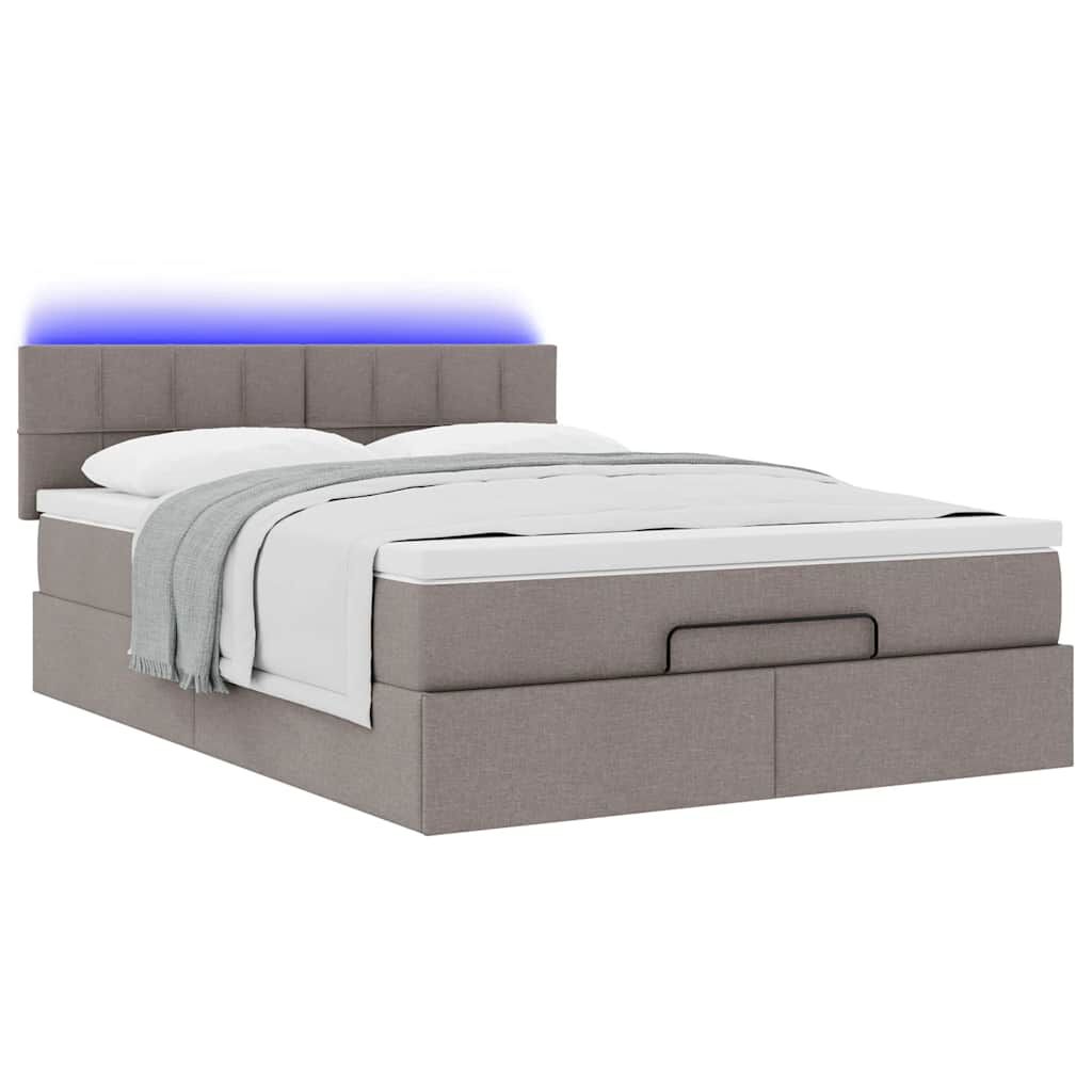 vidaXL Οθωμανικό κρεβάτι με στρώμα & LEDs Taupe 140x200 cm Ύφασμα