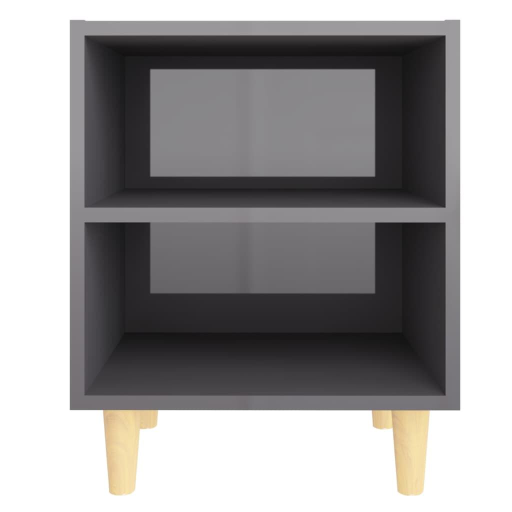 vidaXL Κομοδίνα 2 τεμ. Γυαλιστ. Γκρι 40x30x50εκ. με Μασίφ Ξύλινα Πόδια