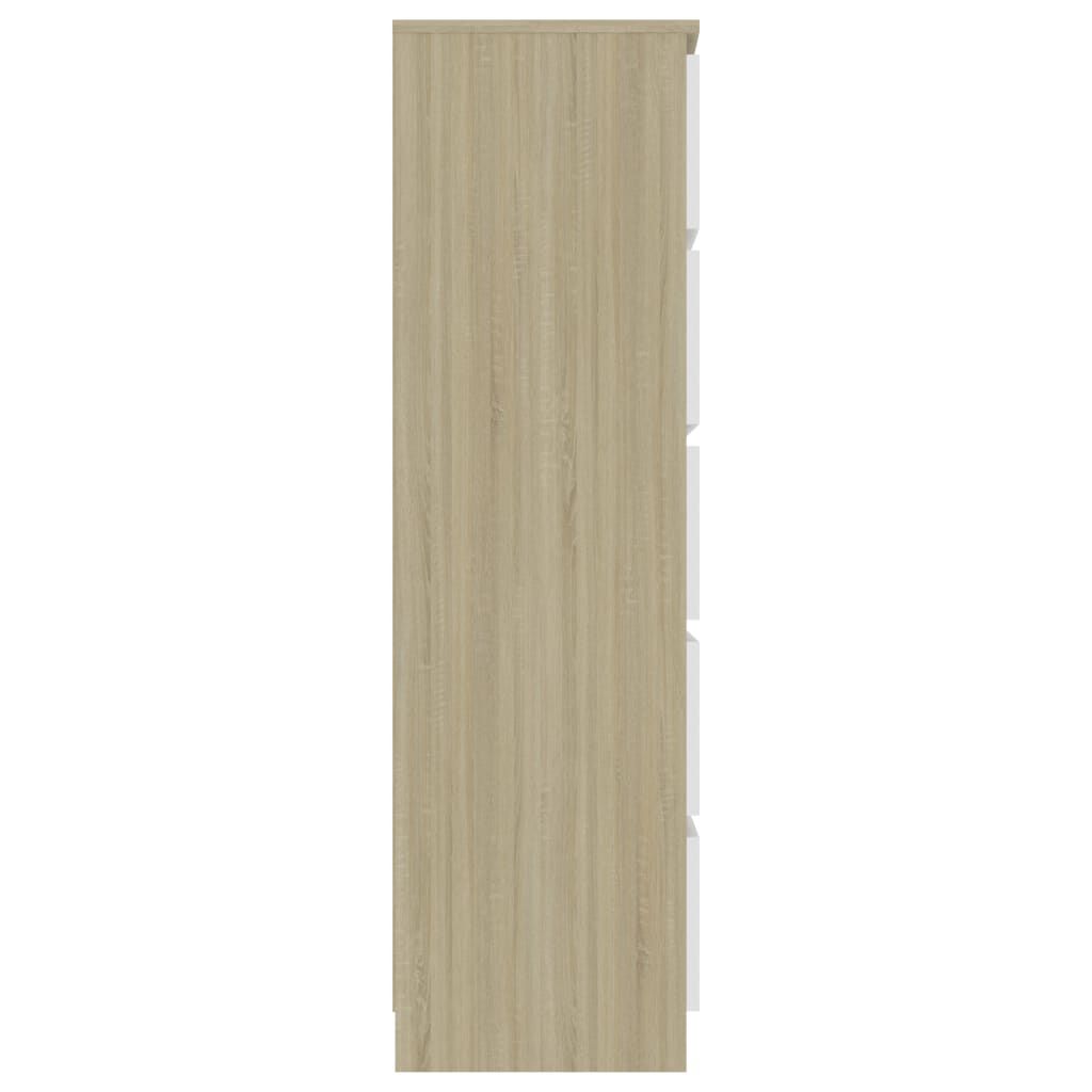 vidaXL Συρταριέρα Λευκή/Sonoma Δρυς 60 x 35 x 121 εκ. από Επεξ. Ξύλο